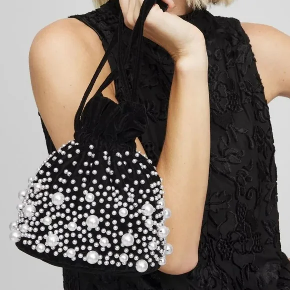 Chico's Faux Pearl & Velvet Crossbody Bucket Bag 💫 - Picture 4 of 12